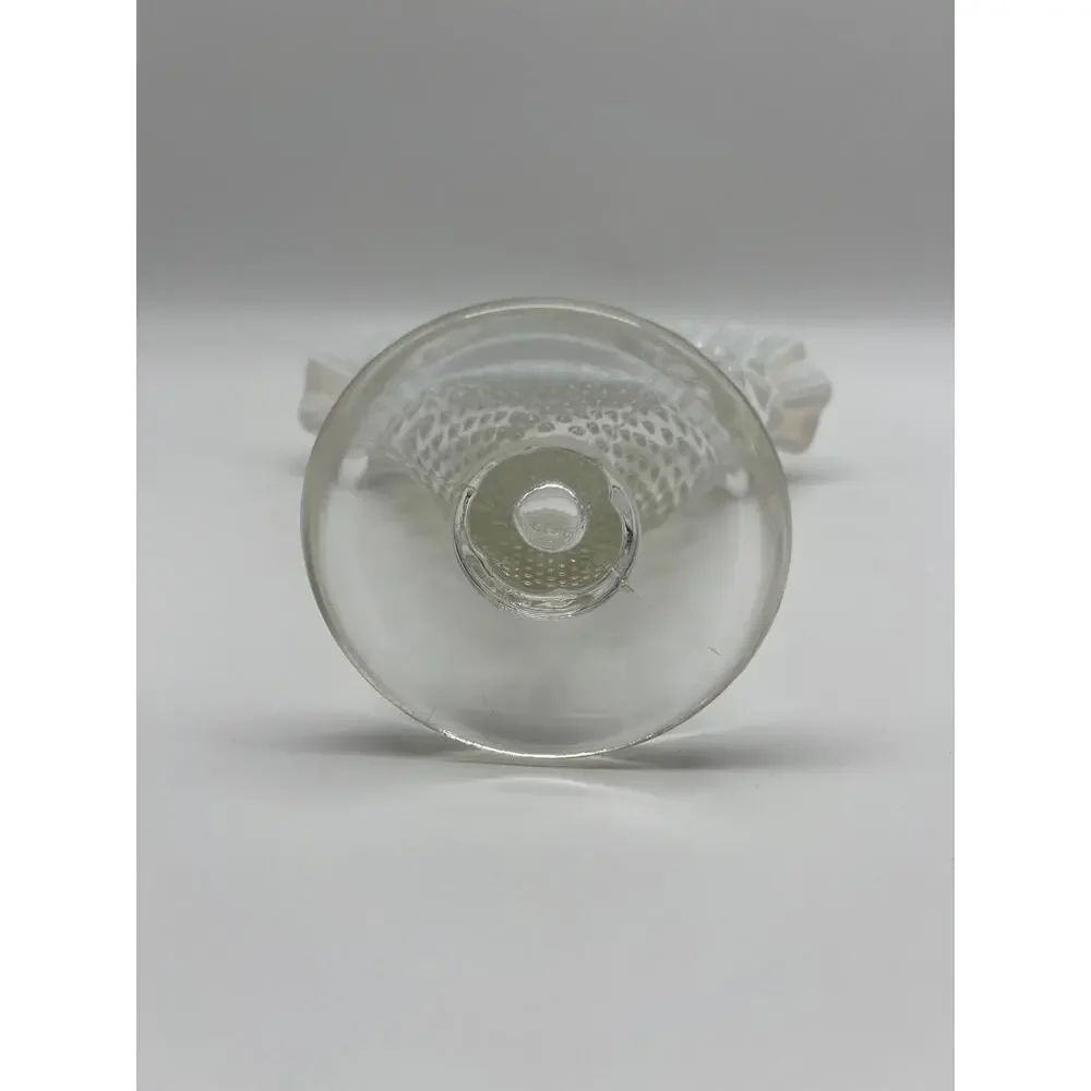 Vintage‎ Fenton White Clear Opalescent Rim Hobnail 1950s Fan Glass Vase 6x6